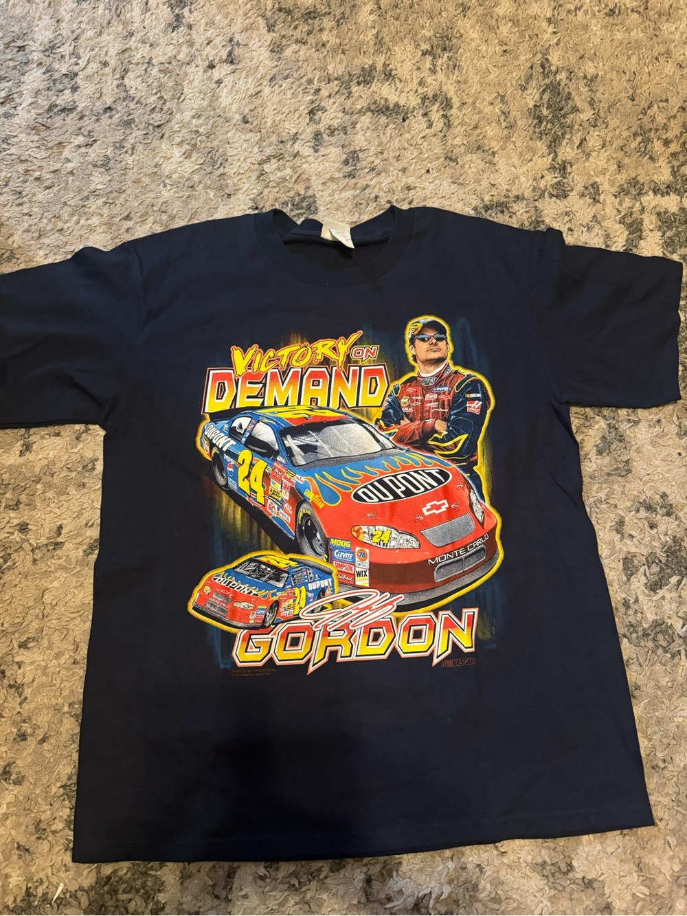Vintage Jeff gordan Chase Navy Blue Graphic 'Victory On Demand' Racing Tee Mens